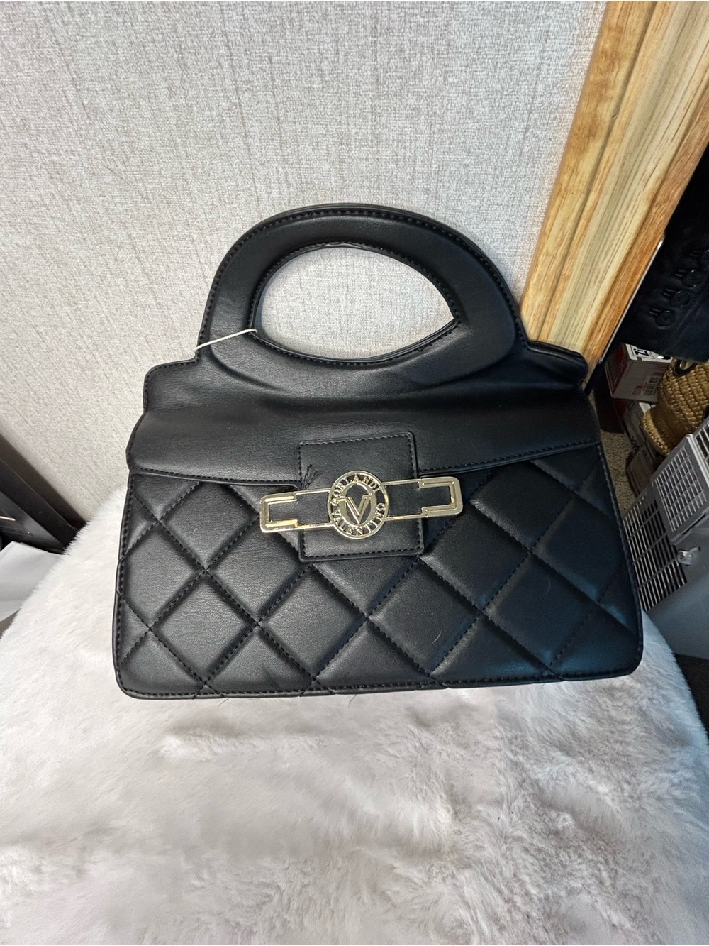 Valentino Orlandi Vegan Leather Handbag Shoulder Strap Top Handle Black New